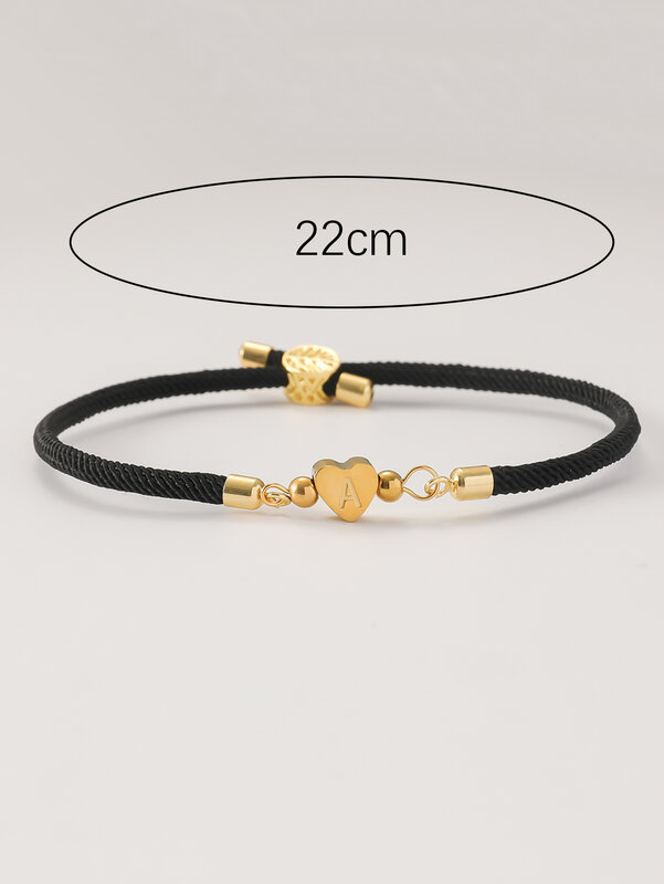 Pulsera clásica con inicial de corazón de A-Z para mujer, pulsera de cuerda colorida ajustable simple, regalo de joyería, 1 ud.