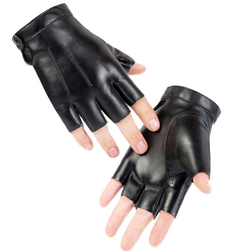 Gants de conduite en cuir PU demi-doigts pour hommes et femmes, mitaines sans doigts pour amoureux, noir, extérieur, DulMen