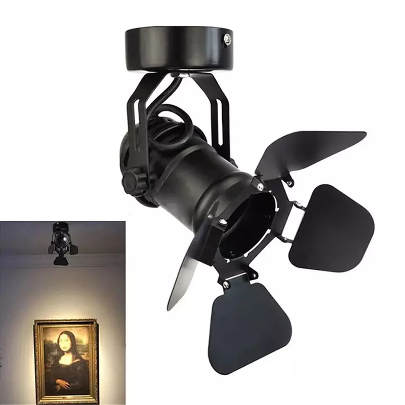 Industrial Vintage Ceiling Spotlight Lamp with Barn Door Foldable Flippers LED Spot Lights for Hallway Art Light Stage Theatre