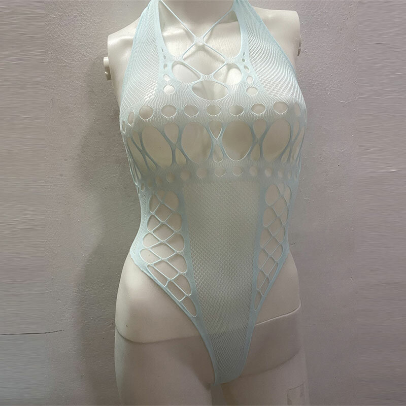 See Through Bodysuit Transparent Erotic Clothes Women's Underwear Fishing Net Body Suit Costume Tight Lingerie Hollow Mesh