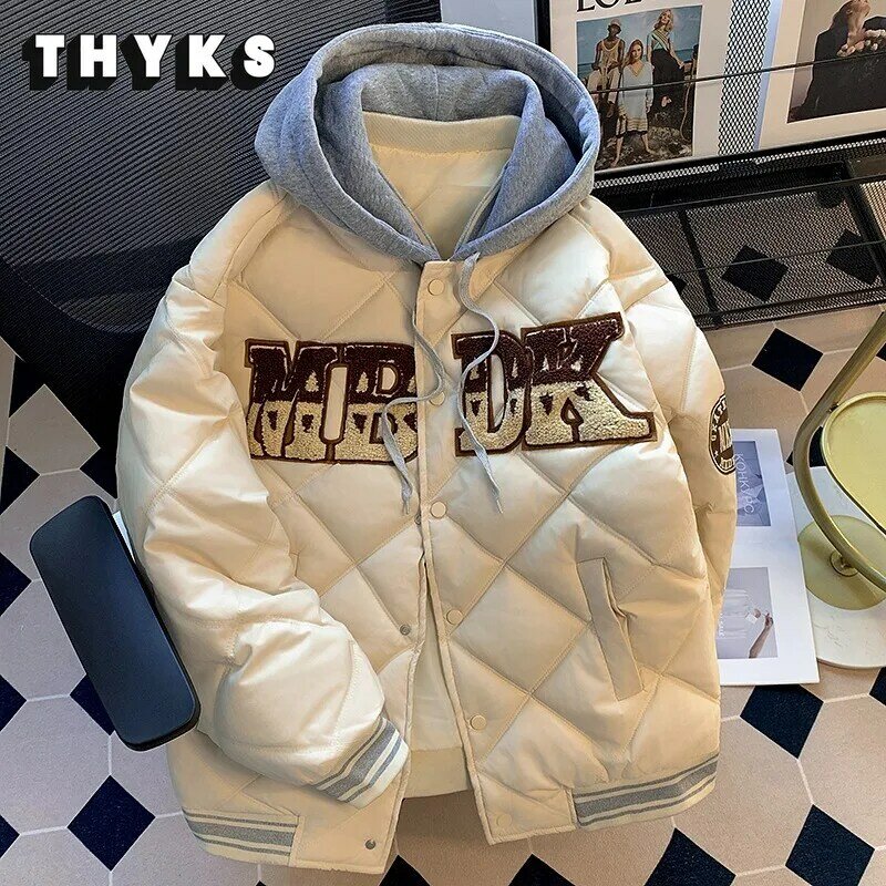 Letter Flocking Cotton Jacket Men's Autumn Winter Warmth Casual Hooded Coats Street Fashion Versatile Loose Cotton Jackets Male