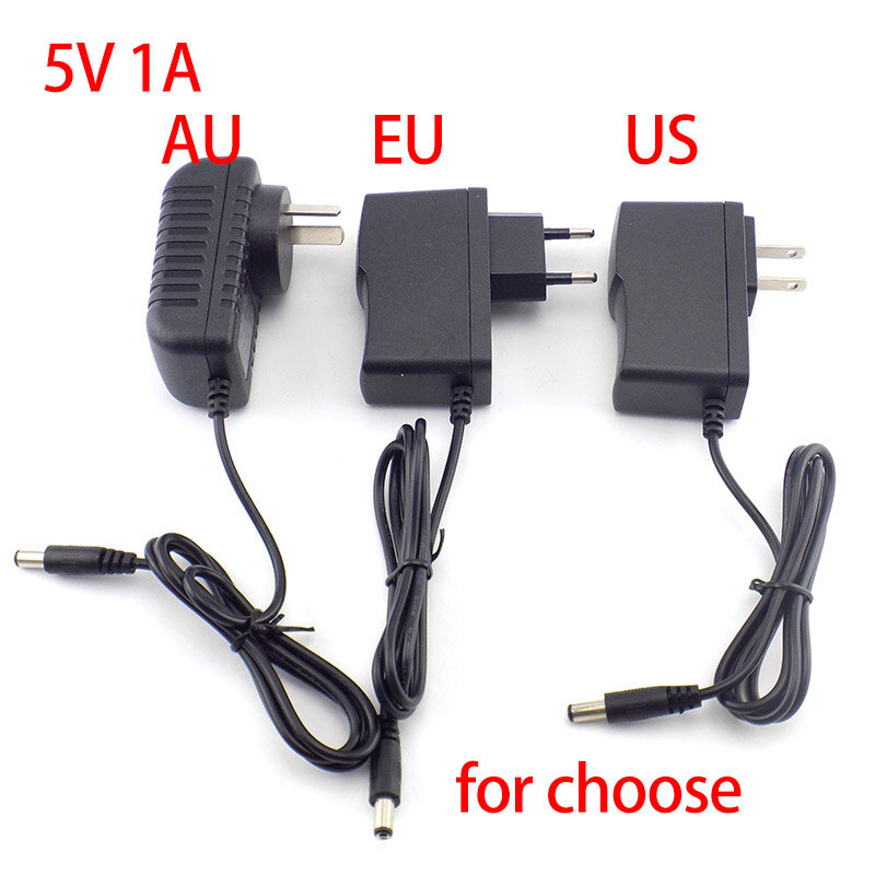 AC DC 전원 공급 어댑터, CCTV 카메라 LED 스트립 조명 램프용 벽 충전기, EU, AU, US 플러그, 5.5mm x 2.1mm, 5V, 1A, 1000ma