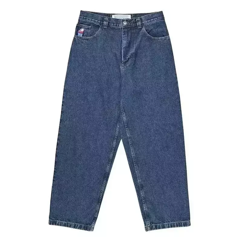 Джинсы унисекс мешковатые с вышивкой, уличная одежда в стиле ретро, голубые брюки с завышенной талией, с широкими штанинами, в стиле хип-хоп, для мальчиков, Y2K