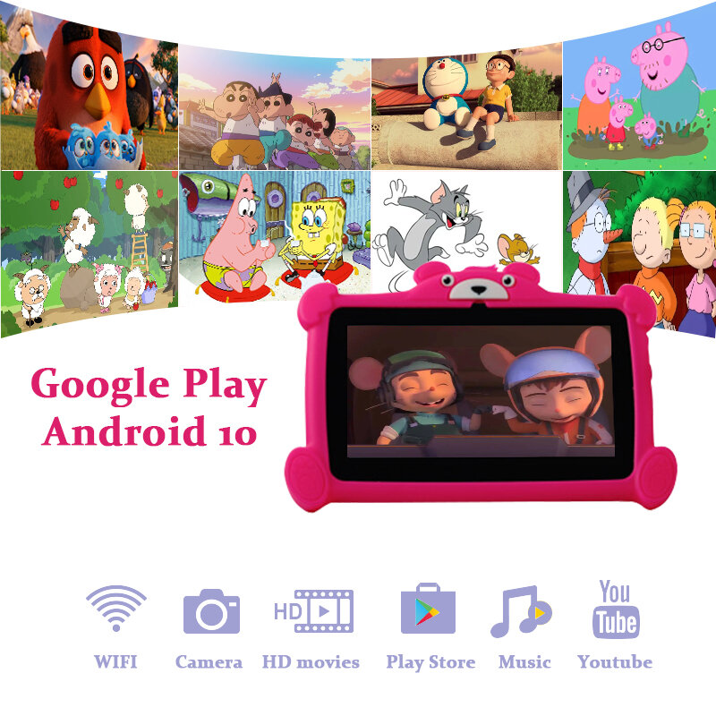 ATOUCH-Tableta HD de 7 pulgadas para niños, Tablet con Android 1024x600, Wifi, para estudio, con soporte, Google Play, inclinada, iPad