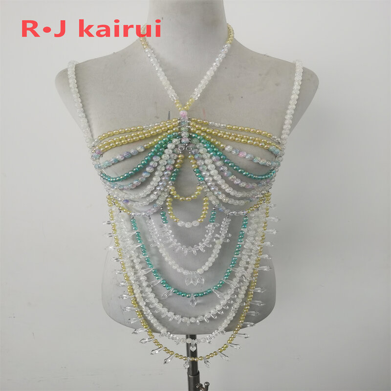 Rantai badan akrilik logam seksi untuk wanita mode kristal manik Halter gaun pesta topeng aksesoris perhiasan