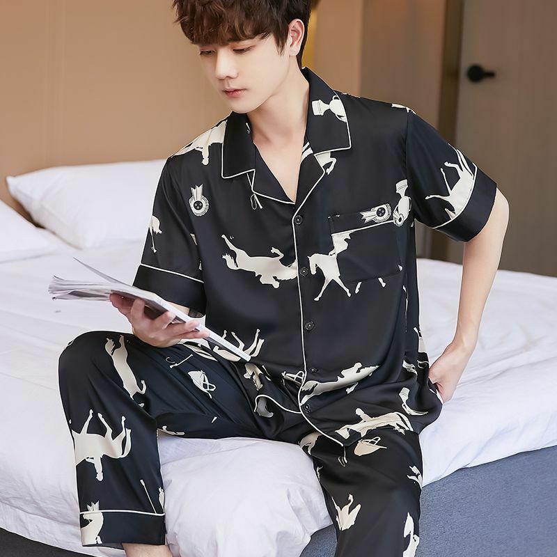 Pyjama imprimé à manches courtes pour hommes, ensembles de pyjama Y-Surintendant, vêtements de détente de marque de luxe, vêtements d'intérieur, vêtements de nuit, mode coréenne