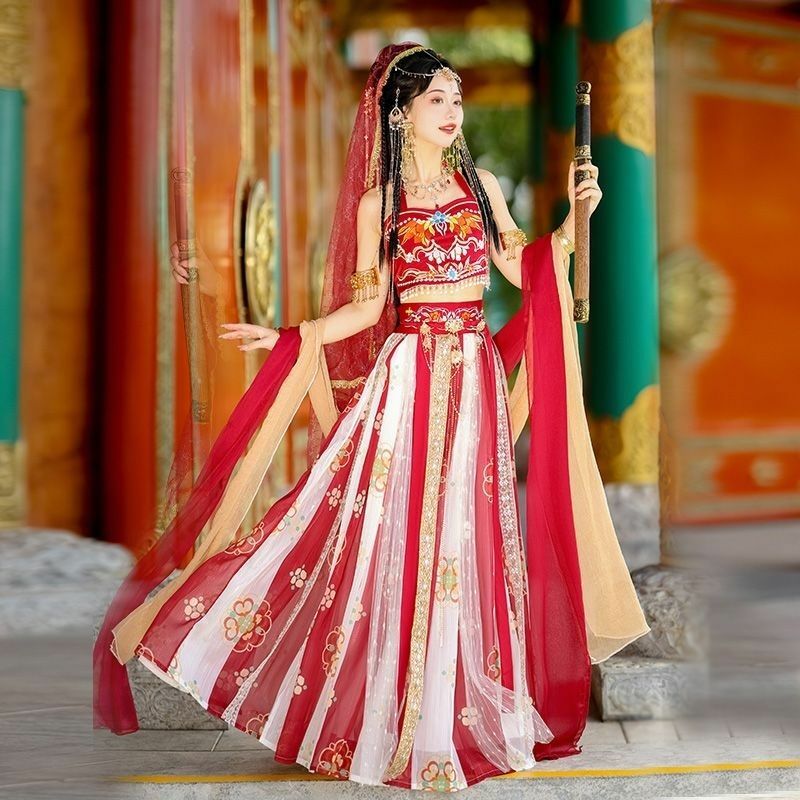 Hanfu rojo estilo chino tradicional para mujer, batas bordadas con estampado y teñido de alta calidad, vestido de hadas de actividad diaria