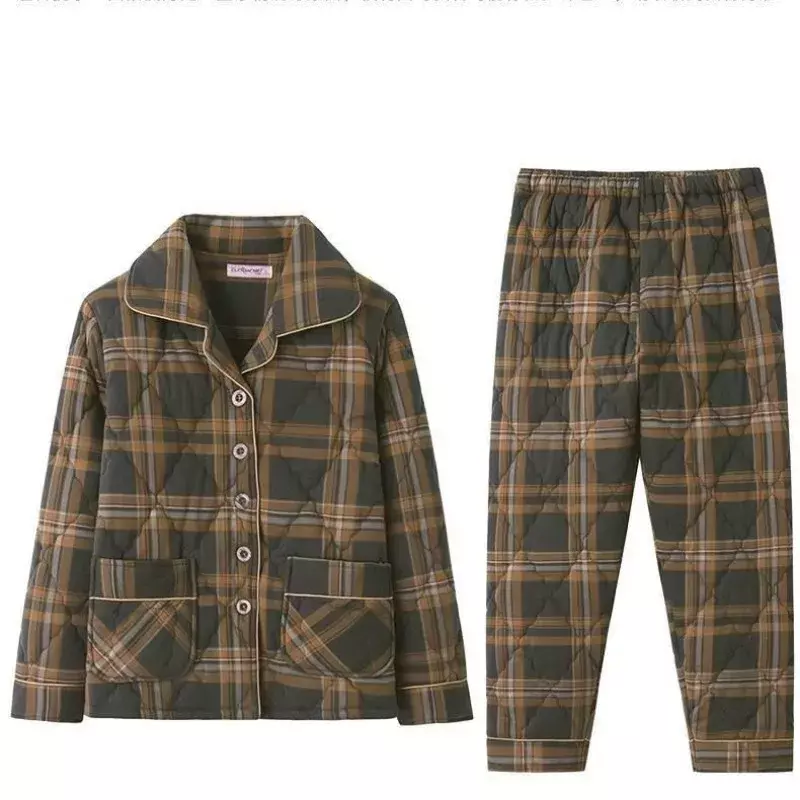 2024 neue Herbst Winter Pyjamas Frauen Baumwolle gepolsterte Jacke Lounge wear drei schicht ige Baumwolle Nachtwäsche warme Strickjacke Homewear Anzug