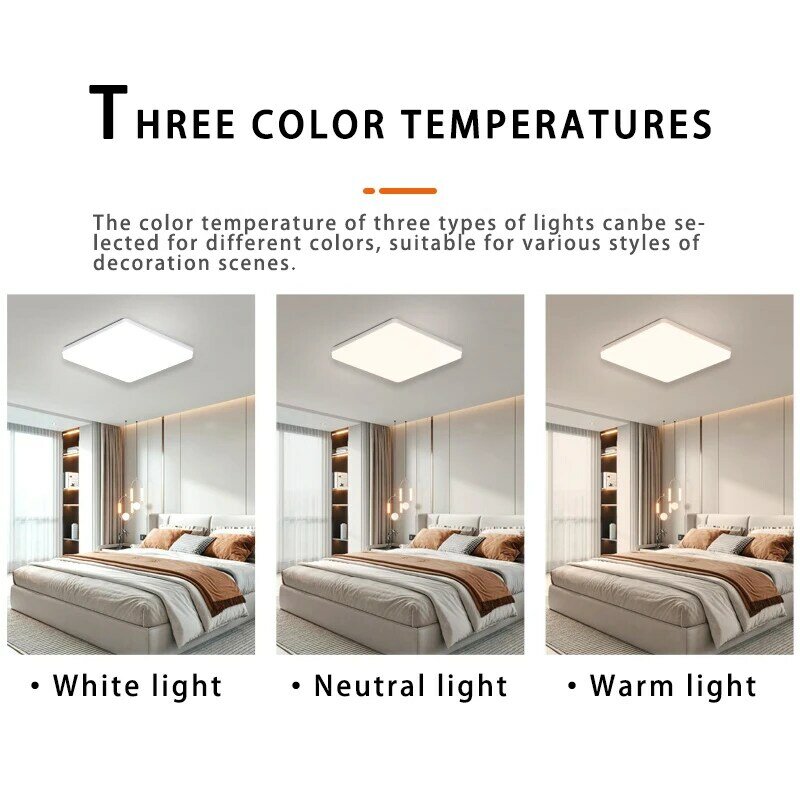 Luz de techo LED cuadrada, 85-265V, ahorro de energía y alto brillo, iluminación de dormitorio, lámpara de balcón de sala de estar, 48W, 36W, 24W, 18W