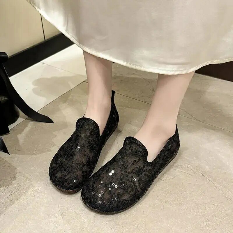 Woman's New Summer Mesh Embroidery Flat Sole Casual Shoes Free Shipping Soft Sole Non Slip Breathable Slip-On Big Size Sandals