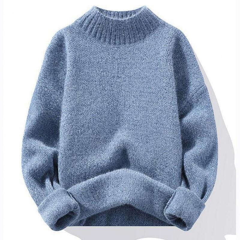 Suéter de gola alta masculino, suéter monocromático, suéter veludo, coleção de malhas casuais, inverno