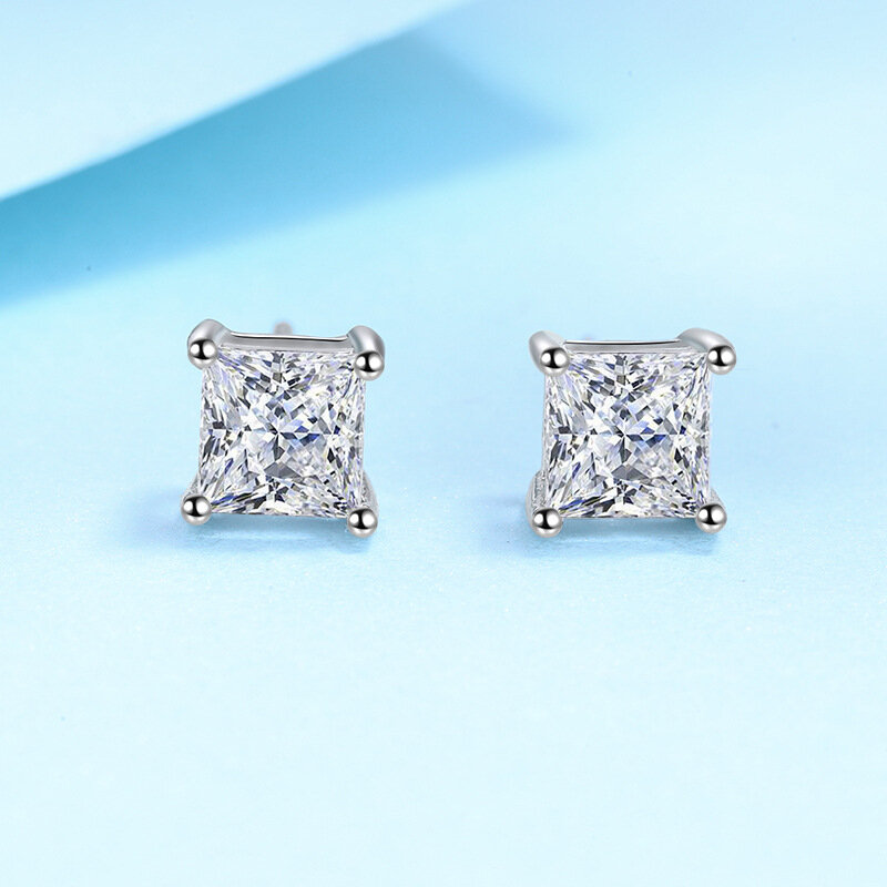 Orecchini a bottone in cristallo quadrato di gioielli di moda di alta qualità in argento Sterling 925 genuino per donna New XY0284
