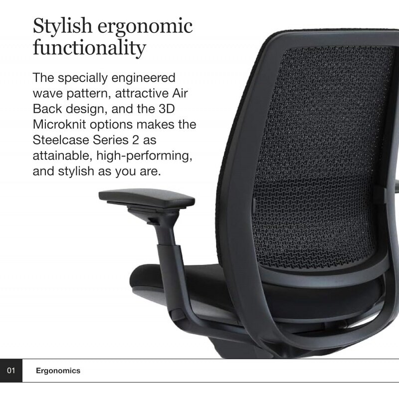 Steelcase-Silla de oficina de la serie 2, silla de trabajo ergonómica con ruedas para suelo duro, con soporte trasero, adjuso activado por peso