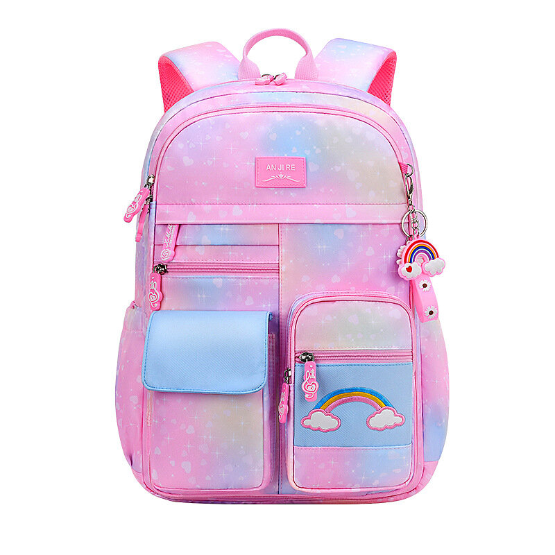 Рюкзак для начальной школы для девочек, милые красочные водонепроницаемые школьные ранцы для принцесс, детская серия радужных цветов