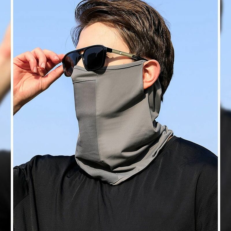 Maschera di seta di ghiaccio tinta unita bavaglino a prova di sole protezione UV copertura per il viso sciarpe per il viso estive scudo per il viso protezione solare sciarpa per il viso equitazione