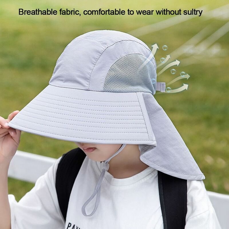 Topi tabir surya pantai anak laki-laki perempuan, topi ember pelindung UV tepi lebar topi matahari