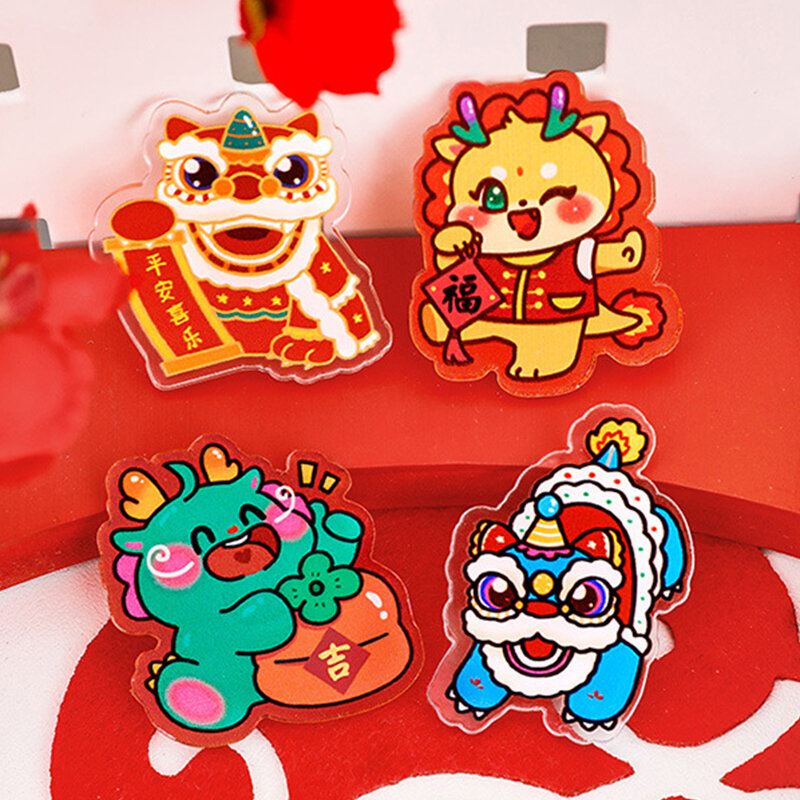 4 buah kartun lucu Festival Musim Semi berkat hadiah kecil magnet kulkas kulkas magnetik gaya Cina dekorasi rumah