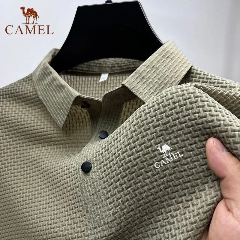 Polo elástico de seda de hielo de CAMEL bordado de gama alta, camiseta de verano, camiseta transpirable de manga corta de negocios, Top de lujo, nueva moda