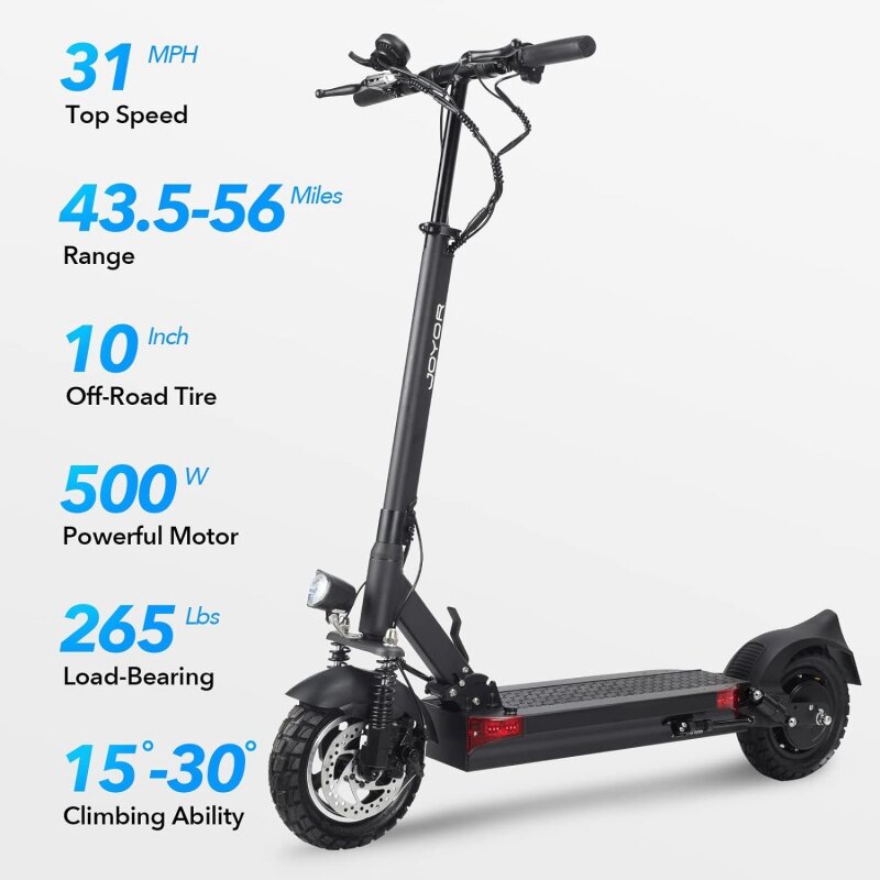 Scooter elétrico dobrável para adultos, longo alcance, suspensão dupla, pneus off-road, 31 MPH, 43,5-56 milhas, 10 polegadas
