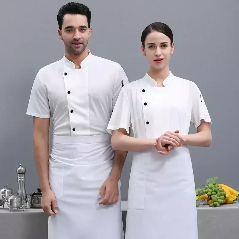 Camiseta de manga de cocinero con logotipo de Hotel, abrigo de malla transpirable, uniforme corto, ropa de Chef, restaurante, camarero