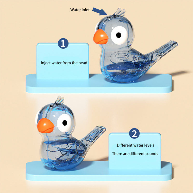 Oiseaux sifflants de dessin animé pour enfants, jouets musicaux transparents avec de l'eau ajoutée, mignon, 1 pièce