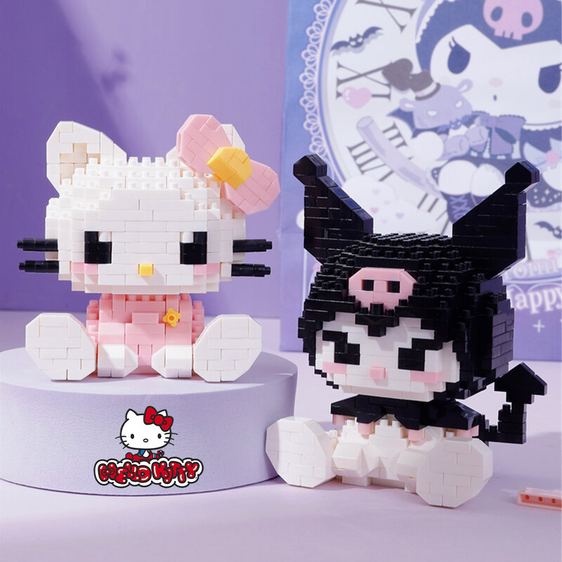 Hello Kitty Building Block giocattoli assemblati ornamento decorativo Sanrio Anime Figure Kuromi Model My Melody Puzzle regalo per bambini