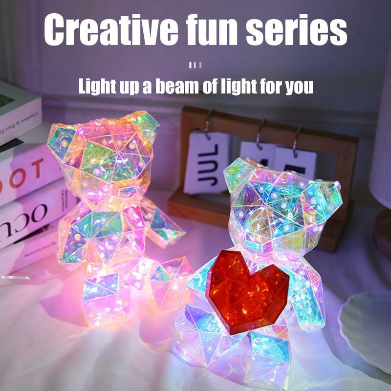 Migocząca lampka misia słodka lampa biurkowa LED niedźwiadkowa z zmieniającym kolor miękkim światłem urodzinowym akcesoria do prezentów walentynki