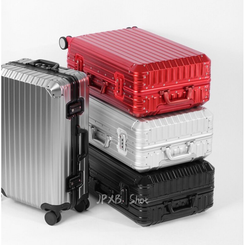 Koper semua aluminium Magnesium Aloi, koper perjalanan dengan roda bagasi logam wadah troli 20 inci kabin Universal