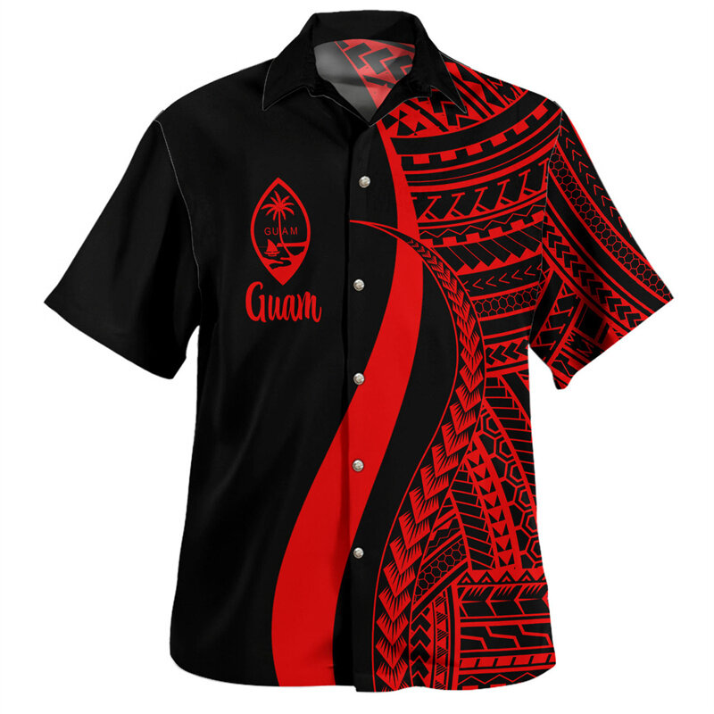 Гавайская рубашка Гуам разных цветов для мужчин, новая полинезийская рубашка большого размера с короткими рукавами и пуговицами, летняя уличная пляжная блузка с лацканами