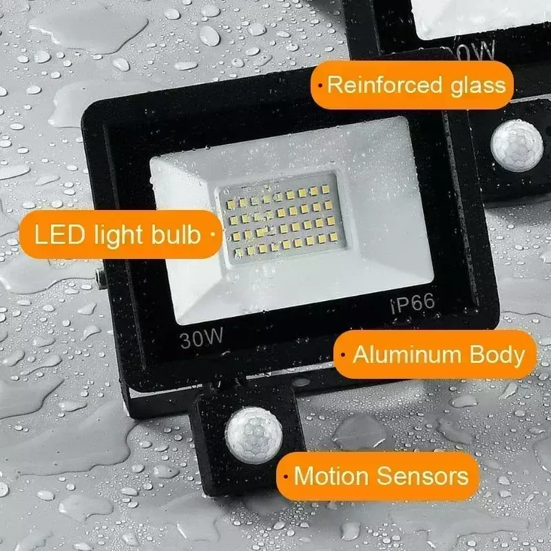 ضوء غامر LED مع مستشعر حركة ، عاكس مقاوم للماء ، مصباح كشاف ، بقعة خارجية ، خارجية ، IP65 ، 50 واط ، 30 واط ، 10 واط ، AC V