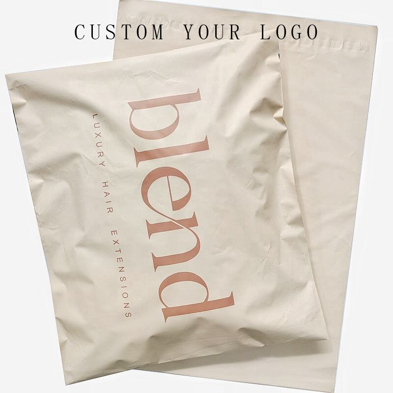 Bolsas de correo con logotipo personalizado, bolsa de polietileno biodegradable, color beige mate, envío de correo