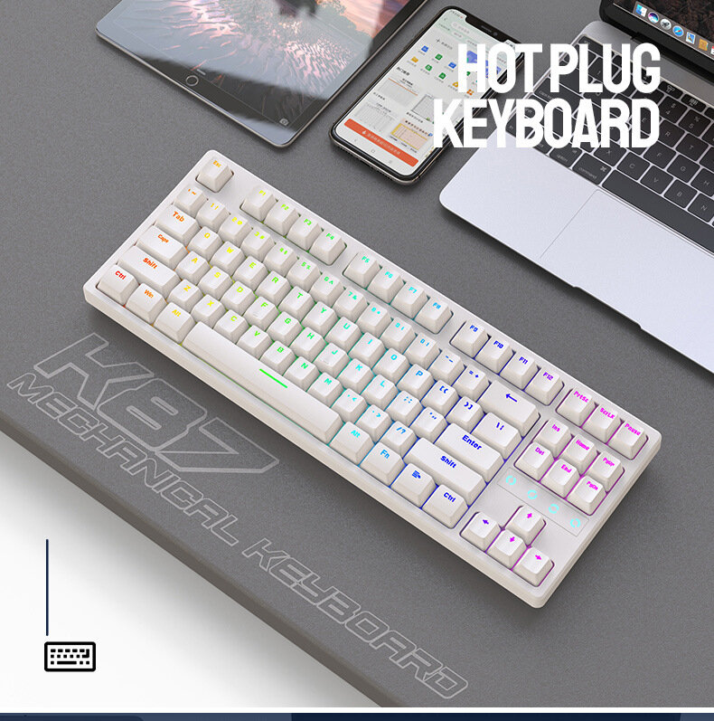 ZIYOULANG K87 the three mode examination RGB hot plug Wireless/Wired mechanical keyboard  game keyboard customization 87 Keys