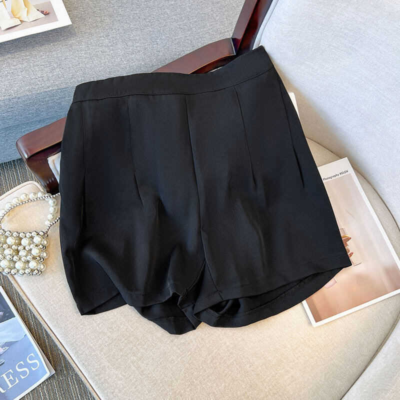 Pantalones cortos de algodón para mujer, Shorts de talla grande, color caqui, negro, pierna ancha, 3XL, 4XL, 5XL, 6XL, 7XL, 2022