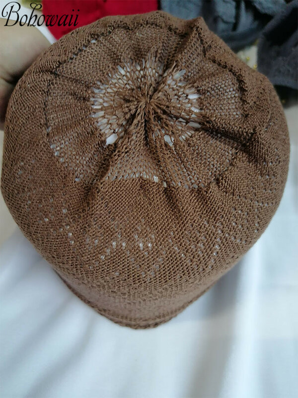 BOHOWAII modlitewne czapki bawełniane Knitting czapki Kippah żydowska czapka arabska Kufi Bonnet Homme Musulman zimowy muzułmański kapelusz dla mężczyzn
