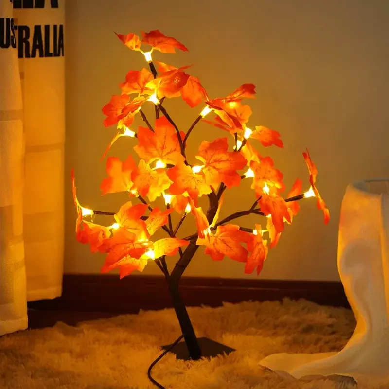Lampu meja pohon Bunga Peri 24 LED, lampu daun Maple lampu malam mawar USB dioperasikan hadiah untuk dekorasi pesta pernikahan Hallowmas