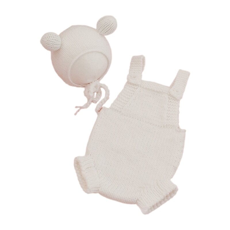 Photography Props for Baby Boys Girl Unisex Knitting Overalls & Hat Photo Clothing Headwear Photo Costume Newborn Outfit G99C