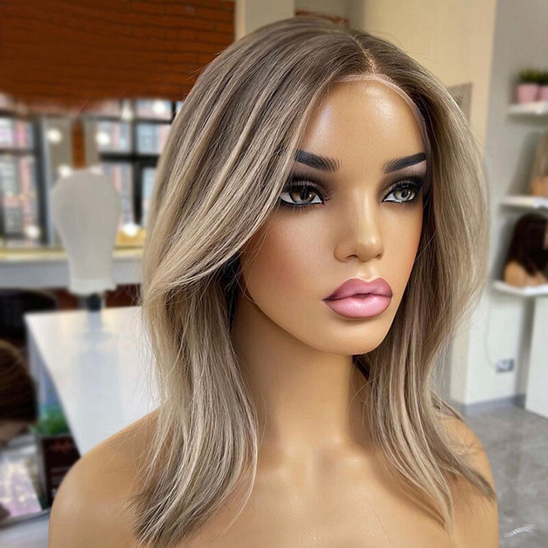 Highlight Wig Human Hair Straight Colored Brown Ombre blonde Brazilian 360 Full lace closure wigs For Women Transparent lace