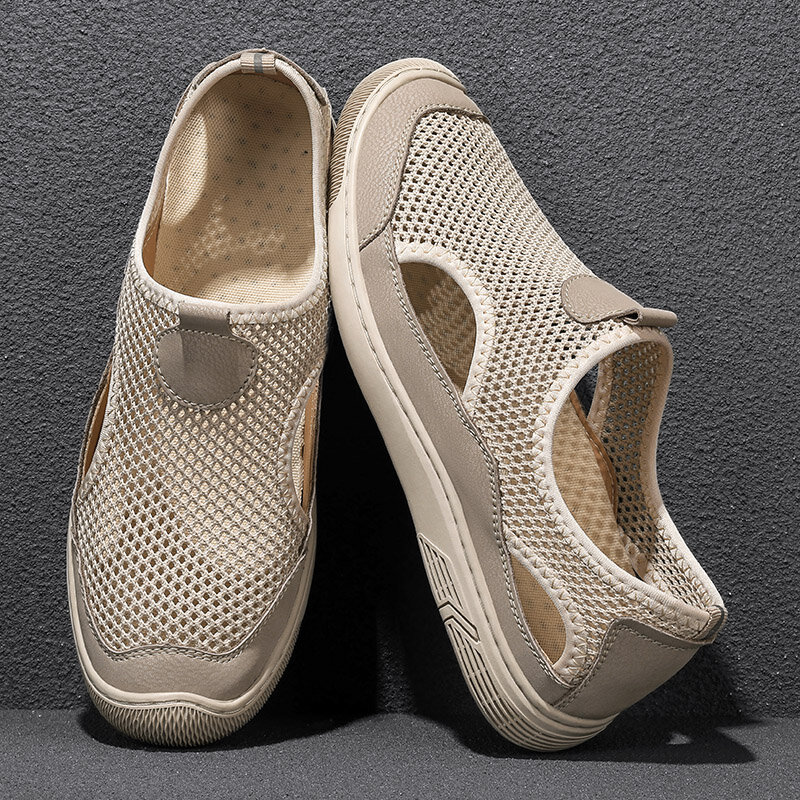 Large Mesh Shoes for Men Breathable Lightweight Mesh Shoes for Summer Hollowed Out Men's Shoes Lazy Shoes for One Foot Size38-46