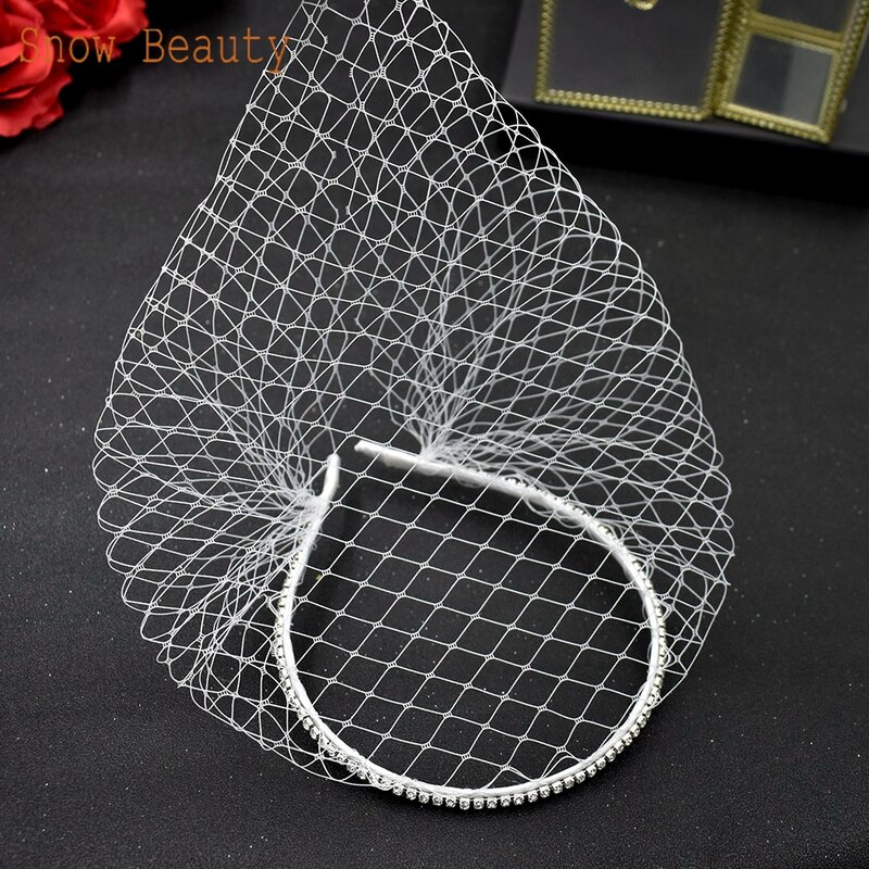 JM21 Black White Headband Veils for Bridal Charming Veil  for Wedding Fascinator Birdcage Veil on the Face Mini Veil