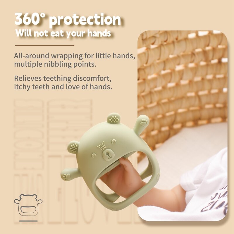 Gryzak dziecięce rękawiczki dla dzieci Cartoon miś ząbkowanie silikonowe opieka stomatologiczna gumy anty-jedzące ręcznie trzonowe sztyfty BPA darmowe akcesoria dla niemowląt