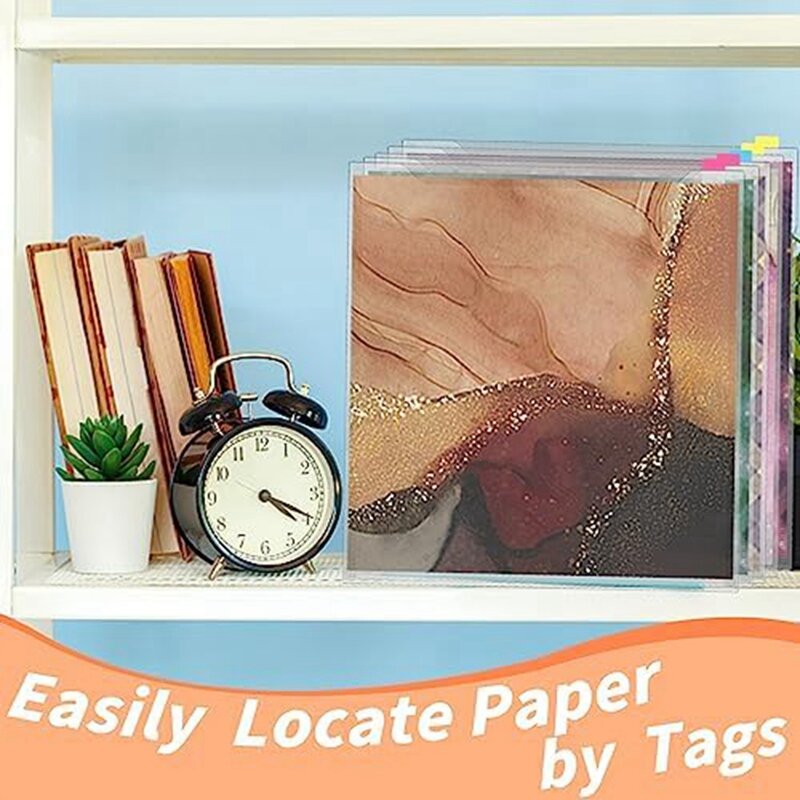 Caja de almacenamiento de papel para álbum de recortes, 30,48X30,45 cm, 60 pestañas de índice adhesivas, resistente al agua, carga superior única, 12 unidades