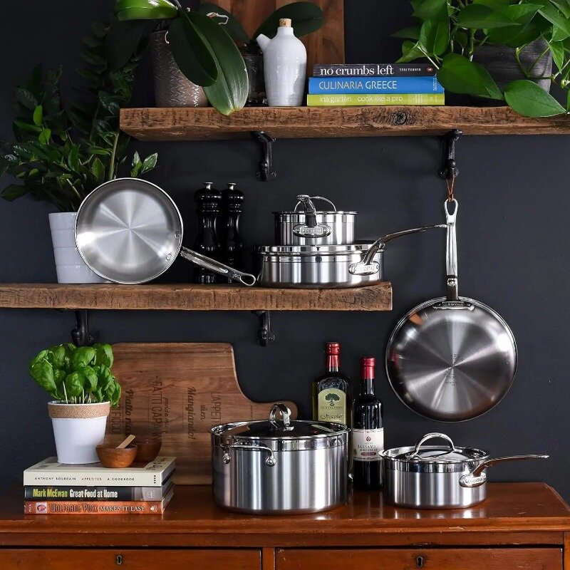 Hestan-Ensemble d'ustensiles de cuisine professionnels en acier inoxydable plaqué ProBond, compatible avec la table de cuisson à induction, collection ultime, 10 pièces