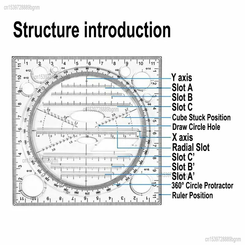 متعددة الوظائف تدوير رسم قالب حاكم الرياضيات ستيريو هندسية القطع الناقص دائرة الفن تصميم صياغة أداة قياس