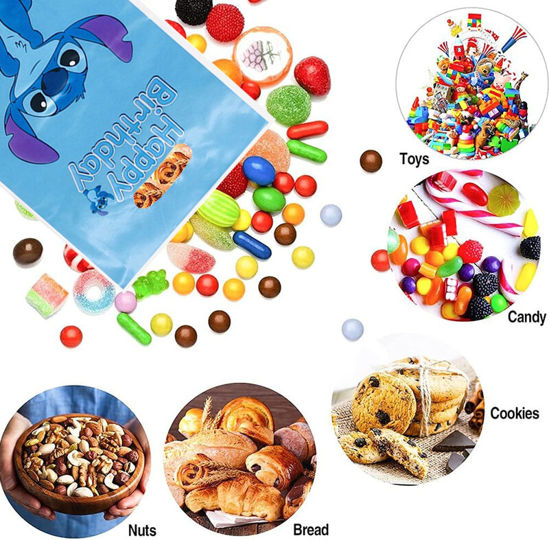 Bolsa de regalo de Disney Stitch para niños, bolsa de plástico para galletas, dulces, Stitch en polvo, suministros de cumpleaños, decoración del hogar, 10/20/30 piezas
