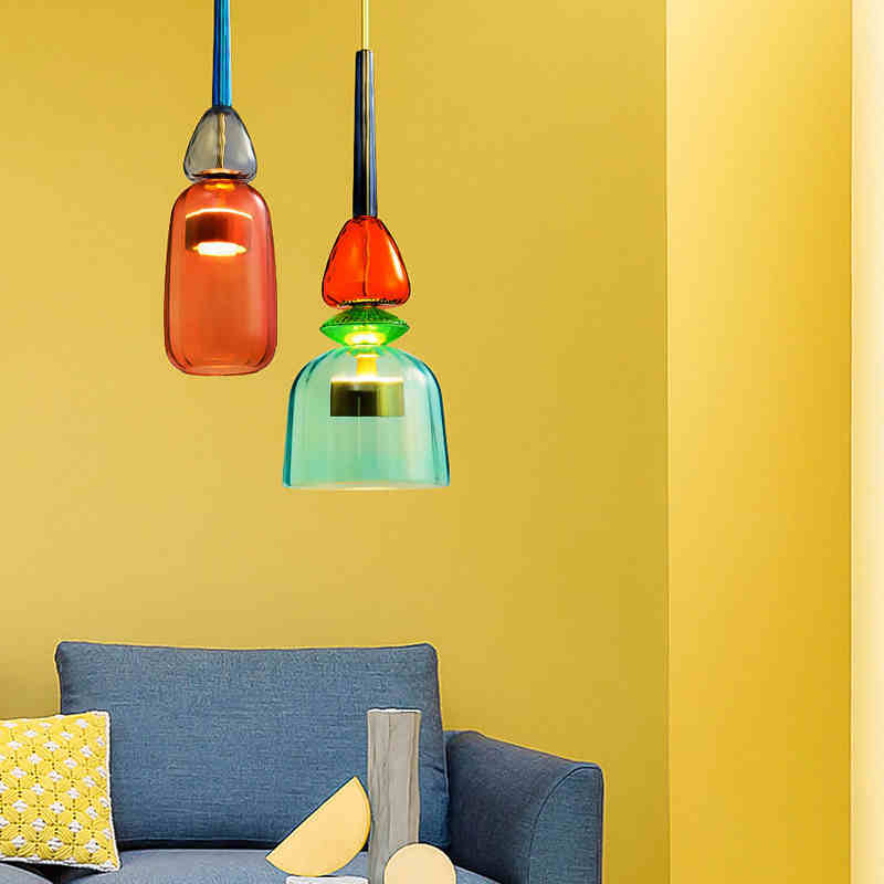 Nordic colorido led luzes pingente decoração da sua casa iluminação sala de estar quarto interior de vidro pendurado lâmpada decoração pingente pendurar lâmpada