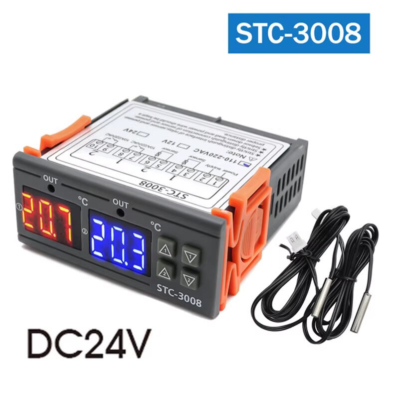 Controlador de temperatura Digital Dual STC-3008, dos relé de salida, 12V, 24V, 110V-220V, termostato termorregulador con enfriador de calentador