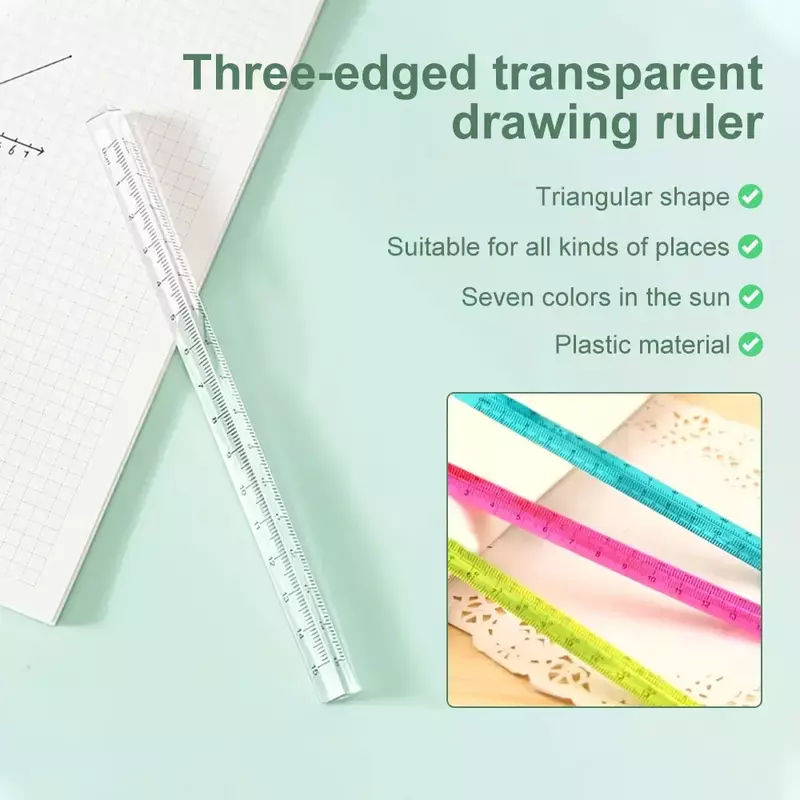 Regla triangular transparente acrílica creativa, regla de escala de papelería, suministros escolares, herramienta de medición de regalo para estudiantes, 15CM, 1 unidad