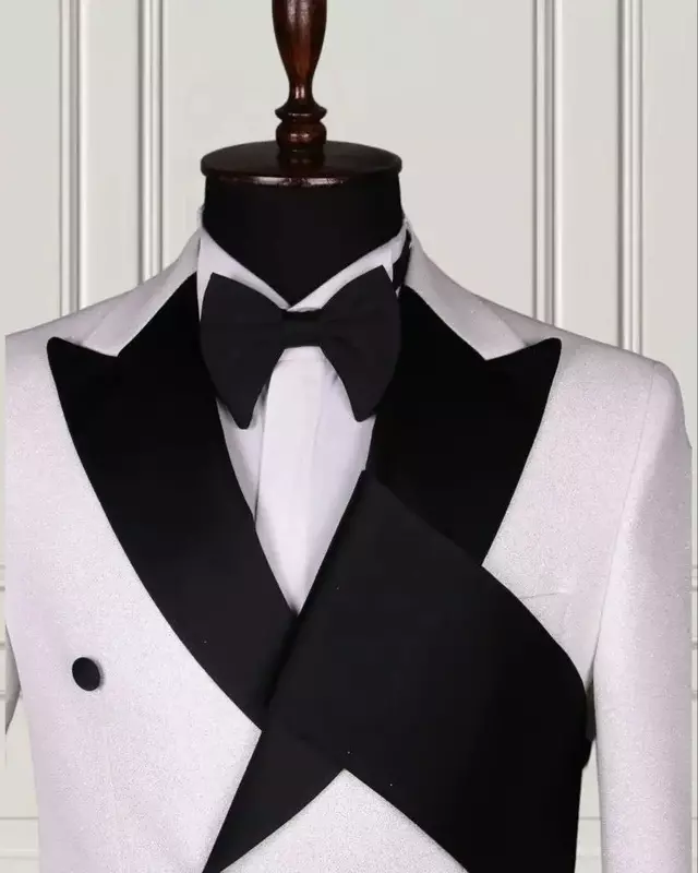 Conjunto de trajes de 2 piezas para hombre, chaqueta hecha a medida con solapa negra, esmoquin de boda, abrigo de doble botonadura, blanco y negro