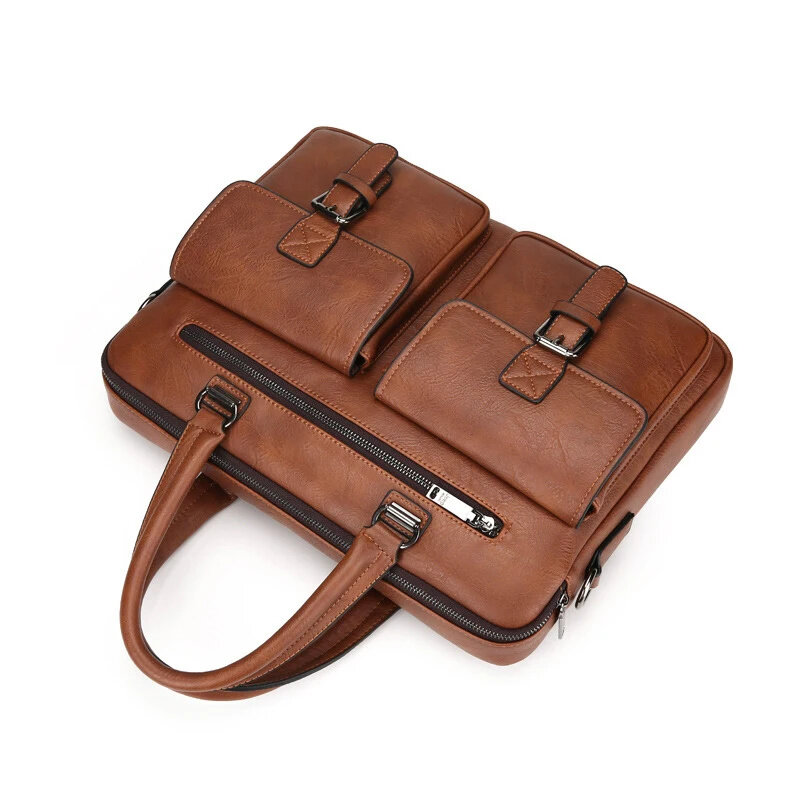 Executive Briefcase Bag for Man PU Leather Vintage Tote Male Handbags Laptop 14 Shoulder Business Messenger Crossbody Ita