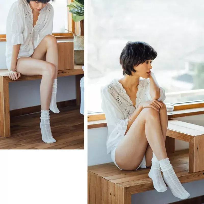 Primavera verão japonês kawaii meninas bonito meias malha oco para fora meias femininas sólida harajuku retro vintage longo meia